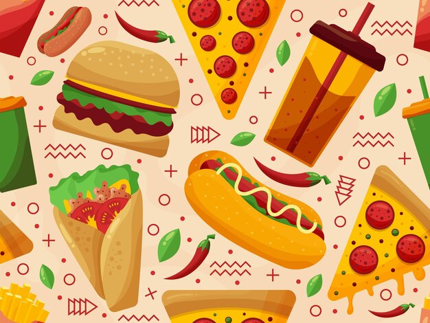 Vettore seamless junk food background