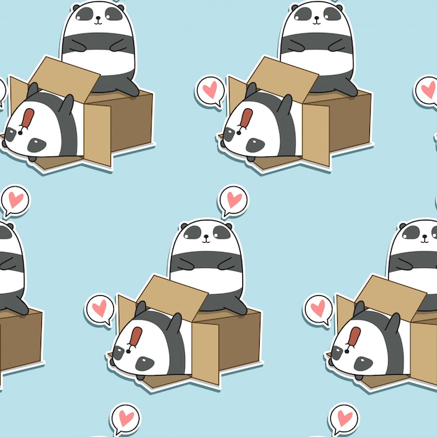 Seamless kawaii pandas and box pattern