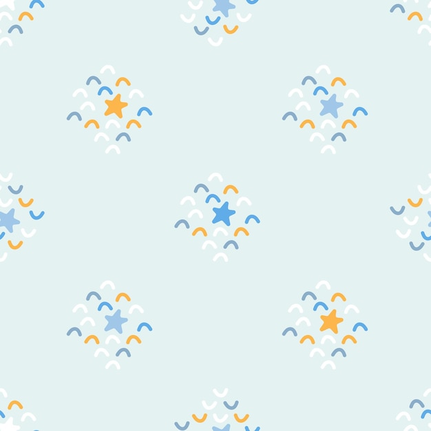 アーチと星とのシームレスな子供のパターン青い背景保育園の概念ベクトル図
