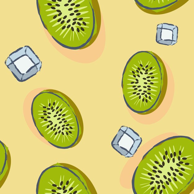 Vector seamless kiwi pattern on orange pastel background