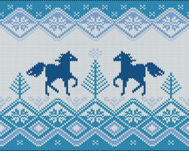 Vector seamless knitted pattern with horses 5 colors vector illustration