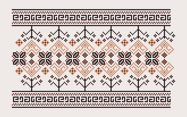 トレンディな色のシームレスな編み物刺繍パターン ベクトル図