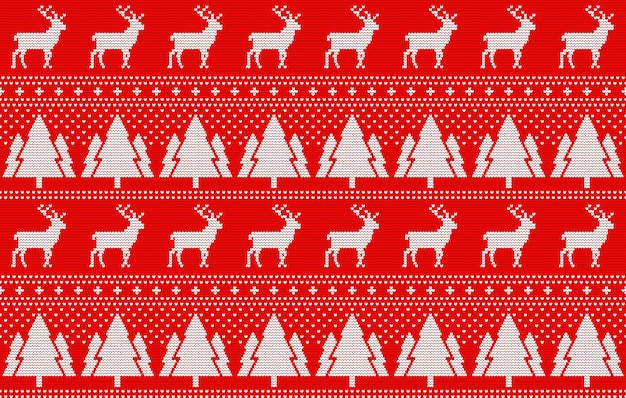 seamless knitting pattern for Christmas with snowflakestree and deer