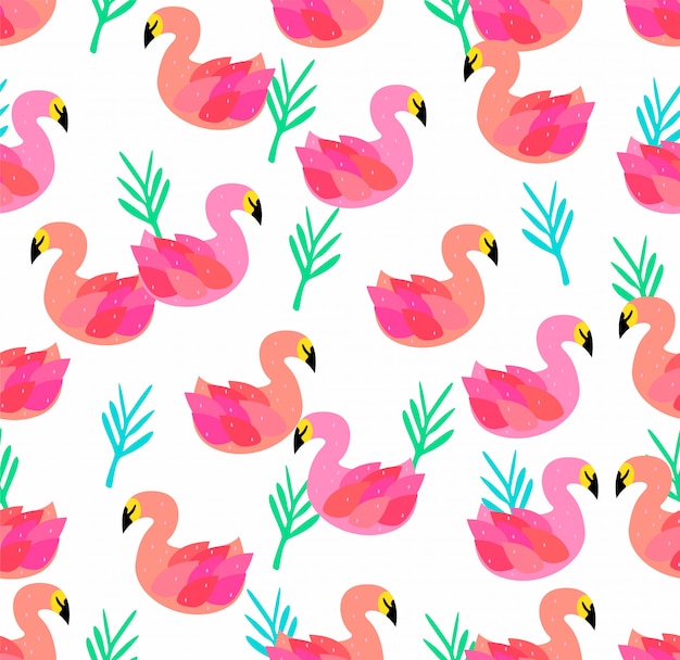 Vector seamless lamingo pattern on white background