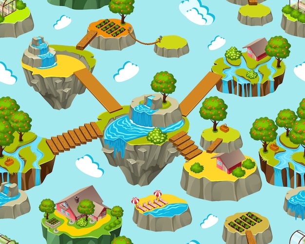 Vector seamless landscape of isometric islands for games