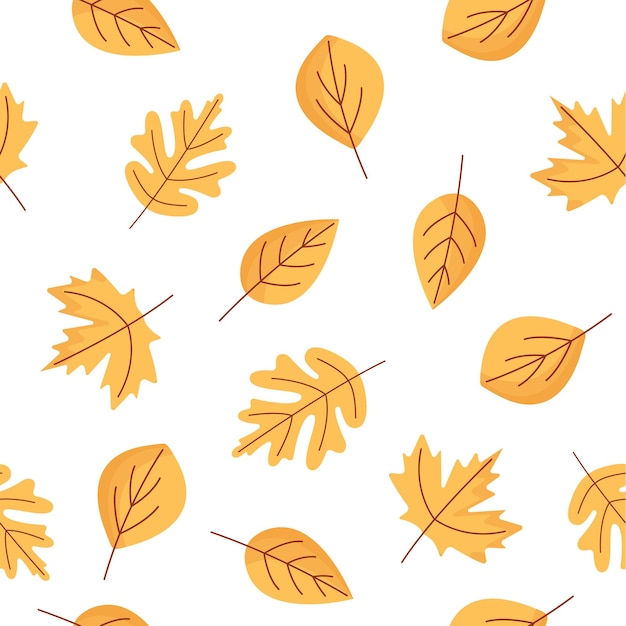 Seamless leaft pattern background for decoration and ornament with yellow color. Flat vector design.