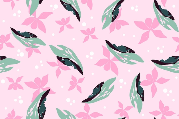 Seamless leaves wallpaper pattern on pink pastel background