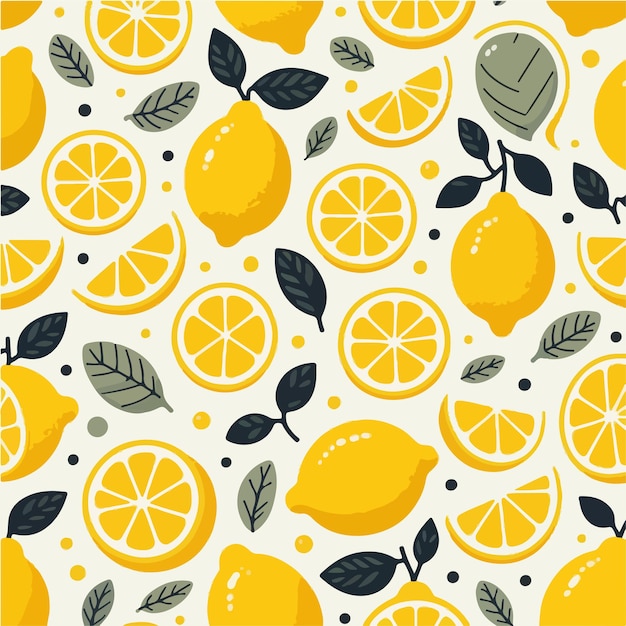 Seamless lemon fruit vector pattern with a simple and minimalist flat design
