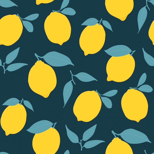 Vector seamless lemon pattern on dark blue background