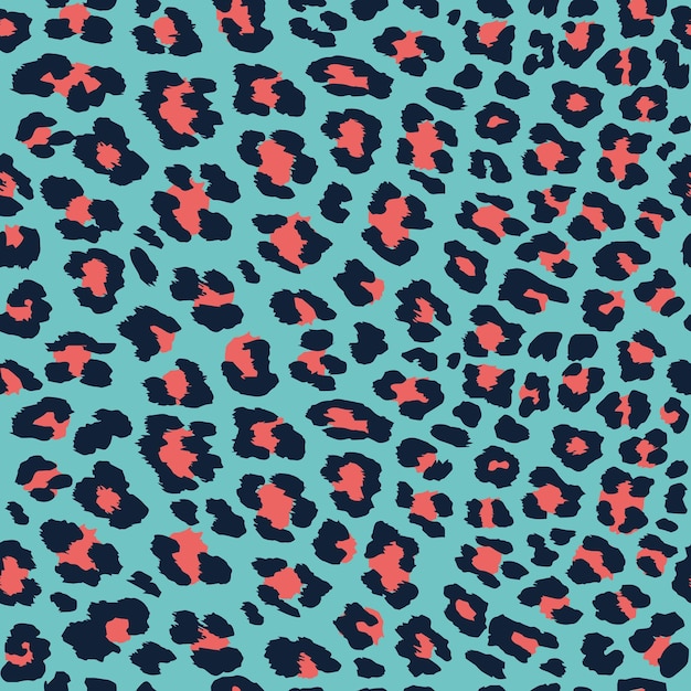 Seamless leopard pattern on blue background.