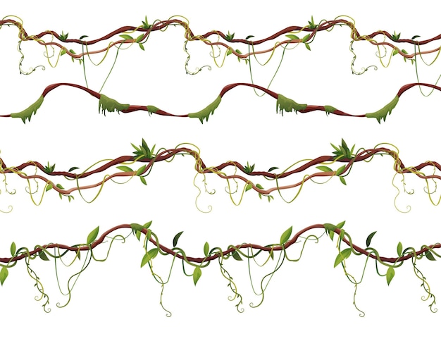 2d 게임에 대한 원활한 등나무 또는 포도 나무 패턴 정글 열대 등반 식물 만화 벡터
