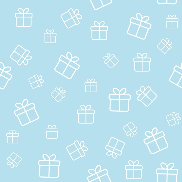 Seamless light blue pattern with gift boxes. Wrapping paper, wallpaper template