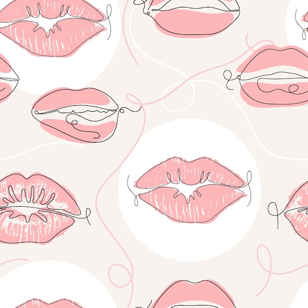 Seamless Line art pattern with Lips. Vector illustration.