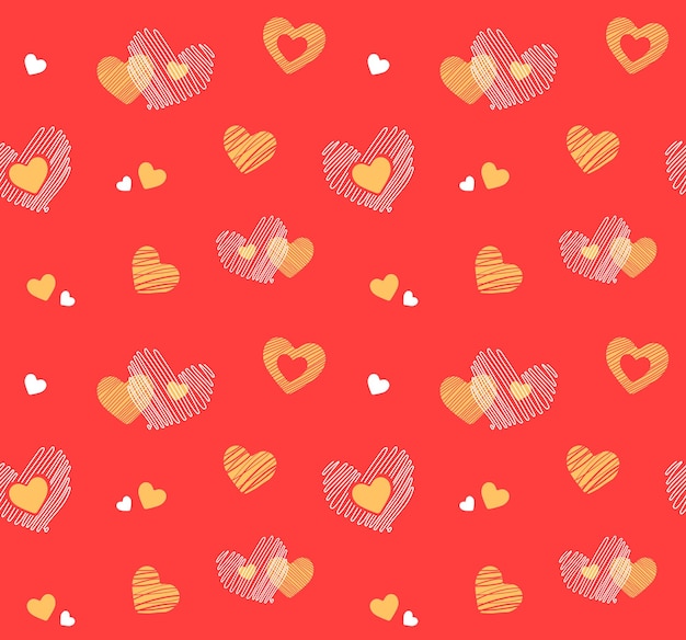 Seamless love pattern with gold hearts on red background