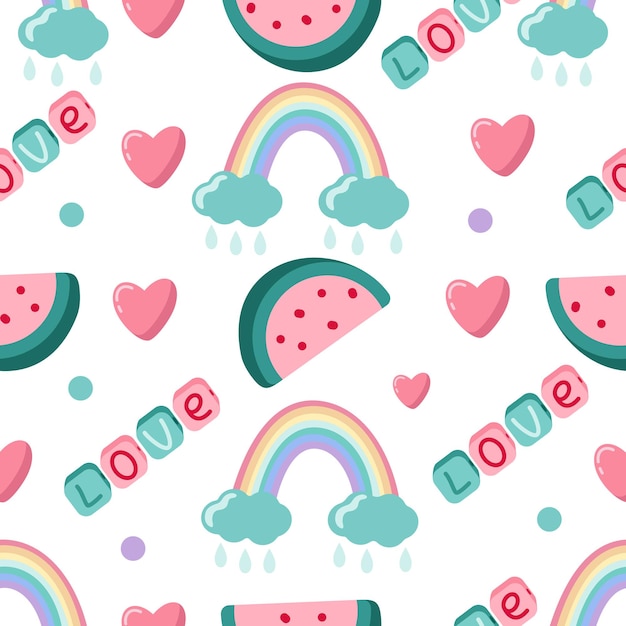 seamless love pattern with rainbows and clouds 2