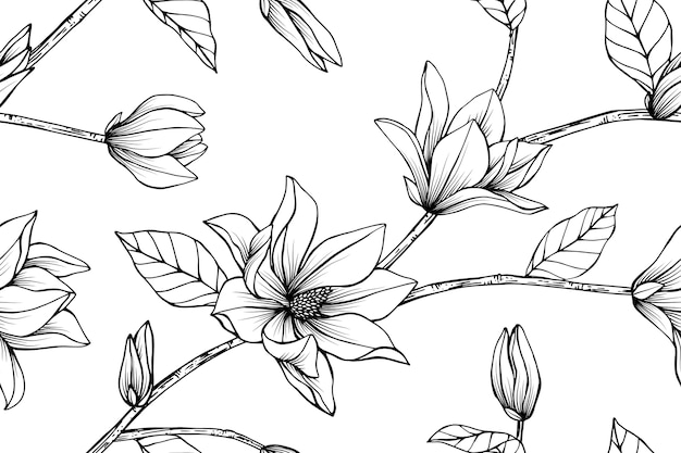 Seamless Magnolia flower pattern background.