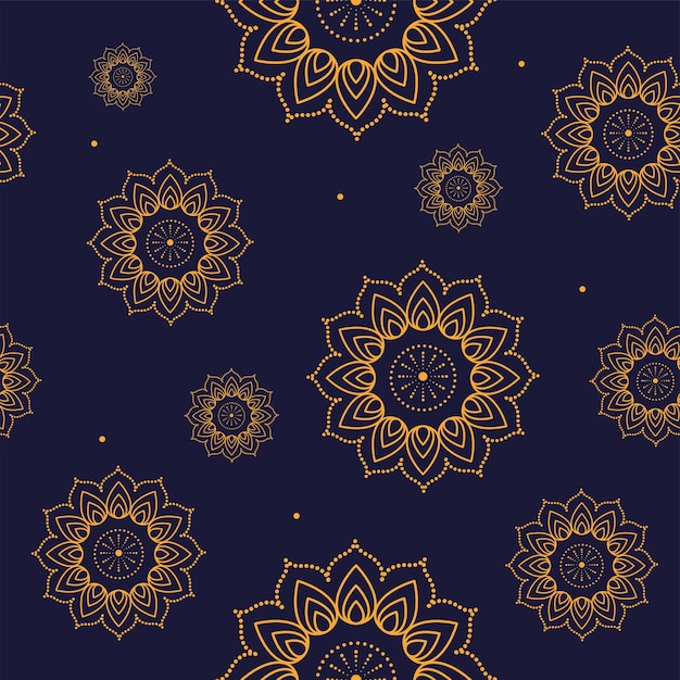 Seamless mandala or floral pattern background in yellow and blue color