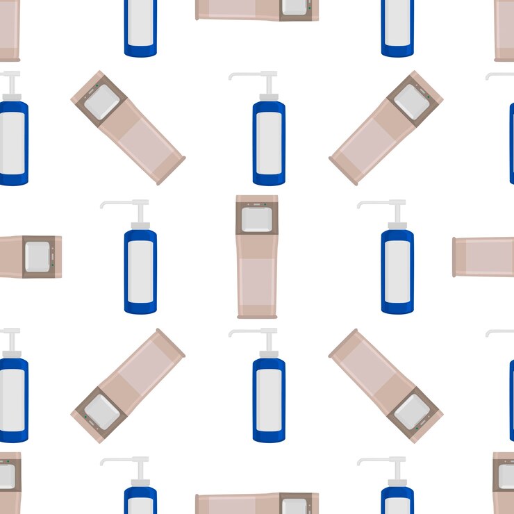 Vector seamless of many identical sanitizer in soap dispenser for disinfection