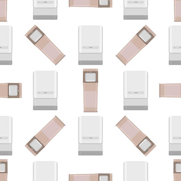 Vector seamless of many identical sanitizer in soap dispenser for disinfection