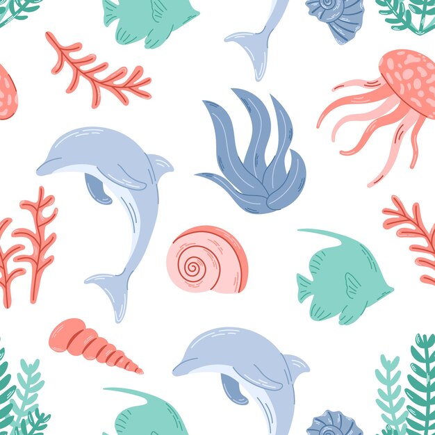 Seamless Marine Life Pattern Cute ocean background for ocean themes beach fabrics summer textiles