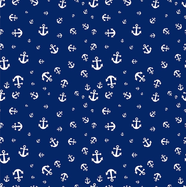 Vector seamless maritime pattern ,blue sailing vessel and anchor on a white background, eps