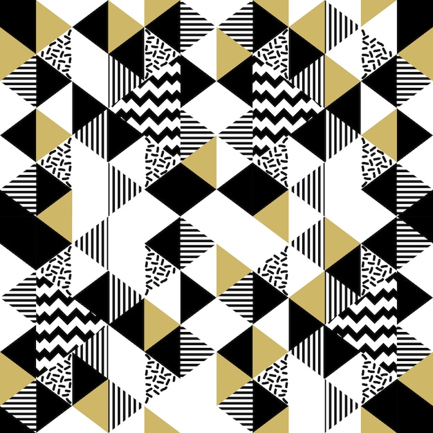 Seamless Memphis geometric triangle pattern gold color style