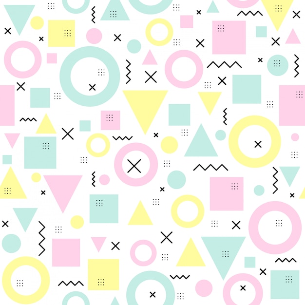 Seamless memphis pattern with geometric shapes.