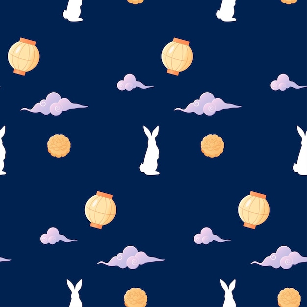 Seamless mid autumn festival pattern mooncake and bunny