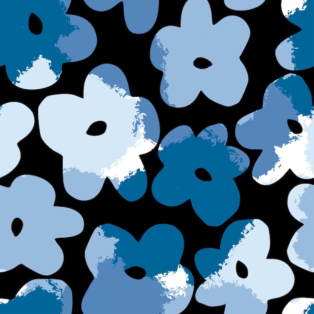 シームレスな混合青い花のパターンの背景