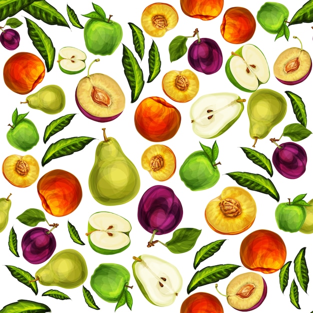 Seamless mixed sliced fruits pattern background