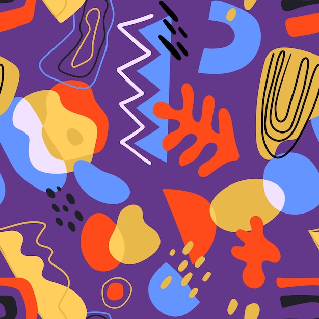 Seamless modern pattern with abstract various shapes and doodle objects. trendy contemporary design