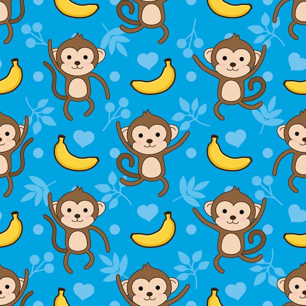 Vector seamless monkey and banana vector pattern background