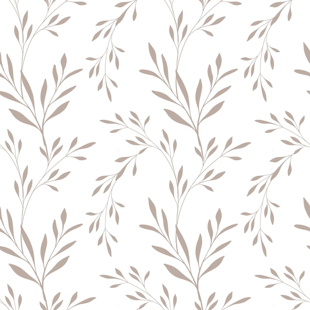 Seamless monochrome brown red floral vector pattern with twigs and leaves for design use textile wallpaper botanical branches palm tropical