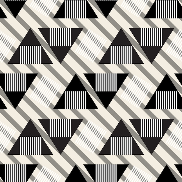 Vector seamless monochrome geometric  pattern on stripe background
