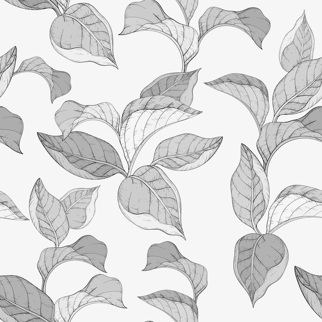 Seamless monochrome pattern with forest leafs