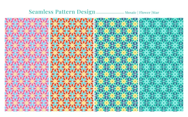 Бесшовный мозаичный марокко исламский орнамент текстуры фона в 4 цветовых векторах