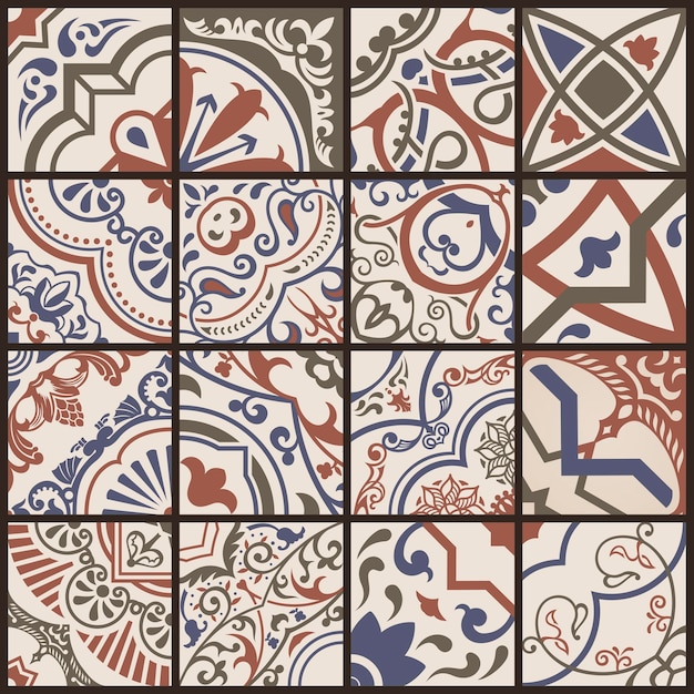 Mosaico senza cuciture in ceramica modello scandinavo e marocchino marrone