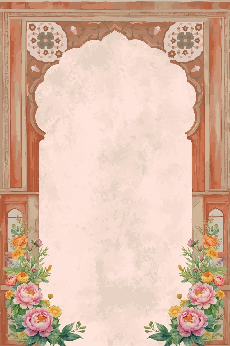 Vector seamless mughal pattern border frame with vintage floral arabic decorative elements and flowers