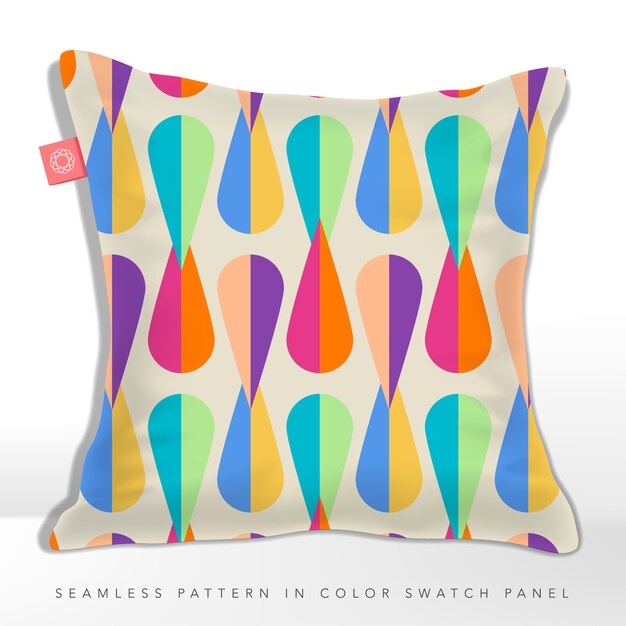 Vector seamless multi vibrant colors retro rain drop overlapping pattern cushion