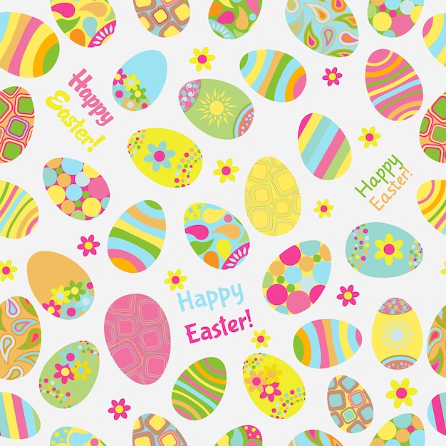 Seamless multicolored pattern of Easter eggs with various ornaments