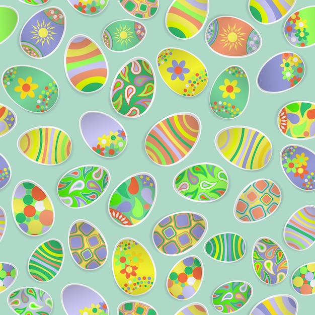 Seamless multicolored pattern of paper Easter eggs with various ornaments