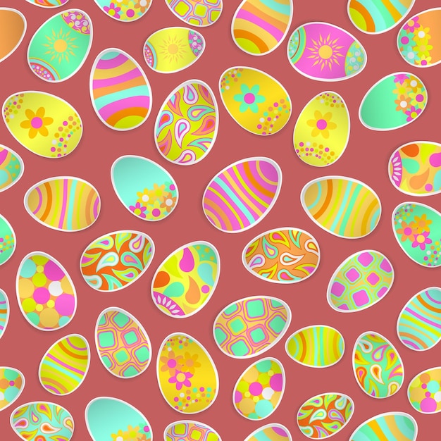 Seamless multicolored pattern of paper Easter eggs with various ornaments