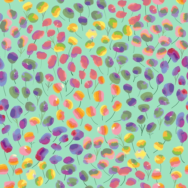 Seamless multicolour small flowers pattern on green background greeting card or fabric