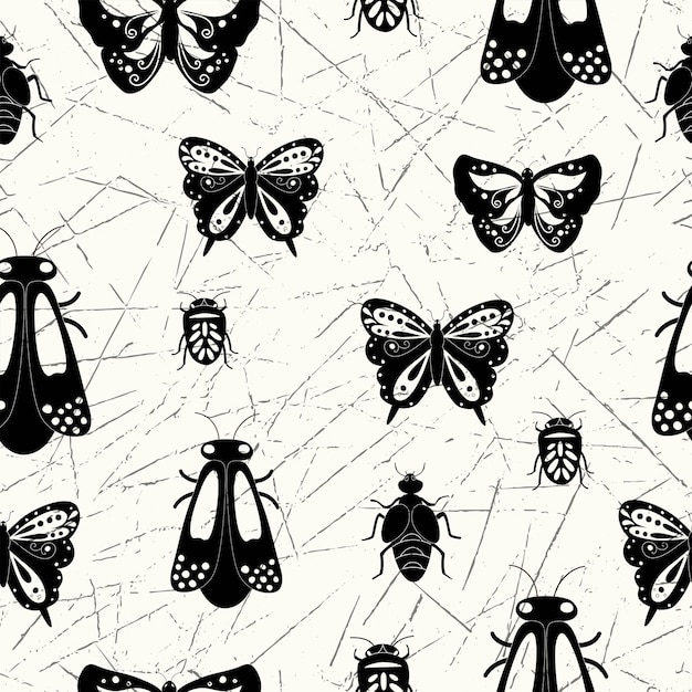 Бесшовные естественный абстрактный узор на белом фоне насекомых Черный белый