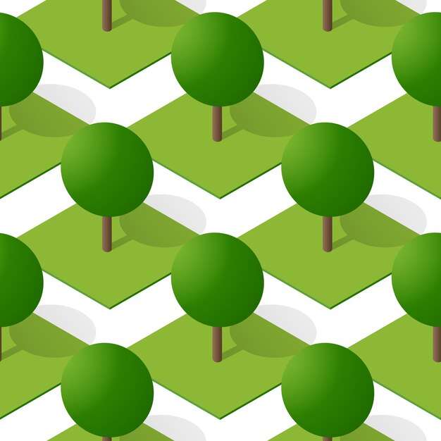 Seamless natural forest with trees park repeating tile pattern isometric illustration for printing and design creative design