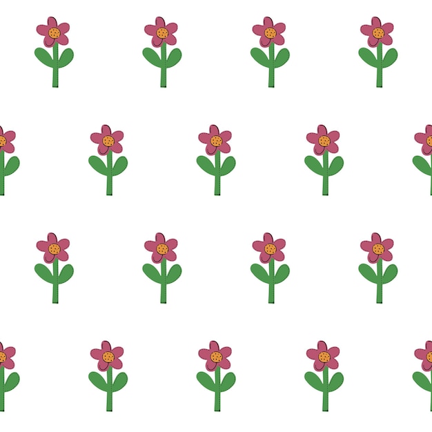 Seamless natural pattern of flowers in a simple shape