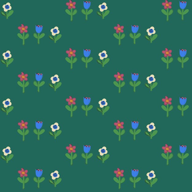 Vector seamless natural pattern of flowers in a simple shape