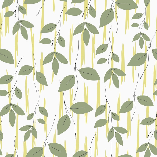 Seamless natural pattern green leaf white  background hand drawing