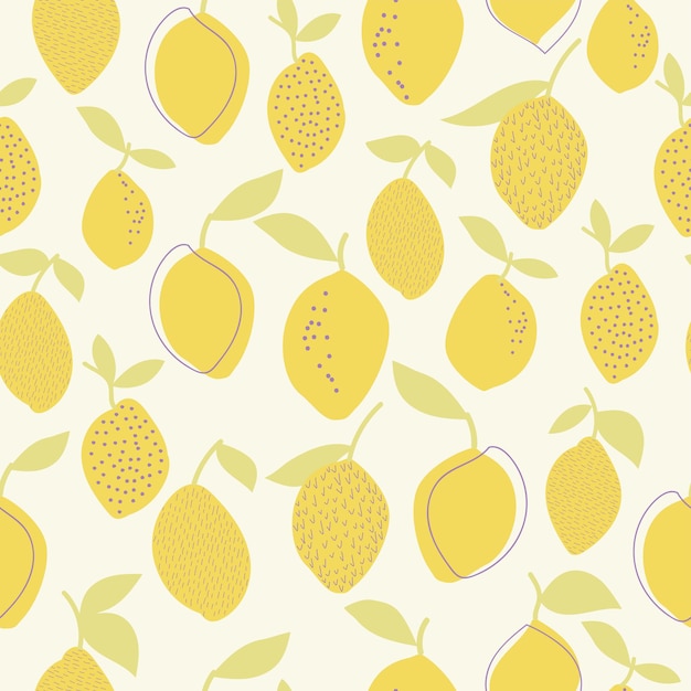 Seamless natural pattern texture lemon and  leaf white  background Hand drawing