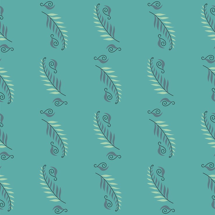 वेक्टर seamless nature pattern gardening abstract leaves drawing on a green background hand drawn